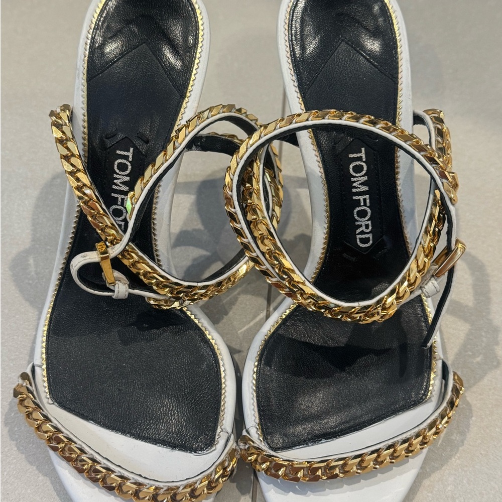 Tom Ford Black and Gold Chain Heels